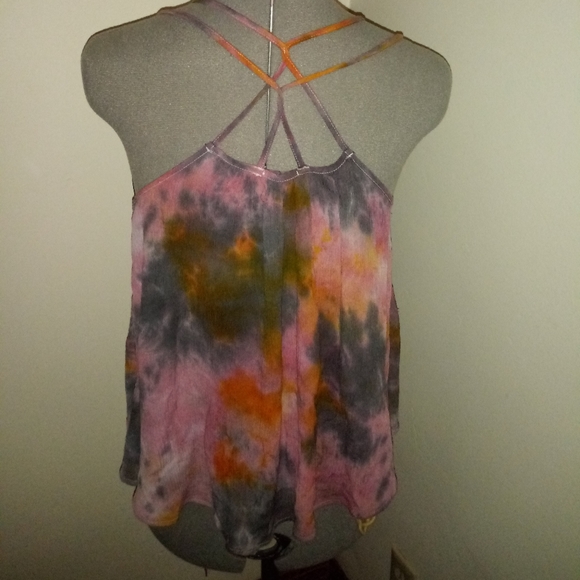 Tie Dye Blouse, Tie Dye Cross Back Blouse, Pink Gray Yellow Tie Dye Tank - Picture 9 of 12